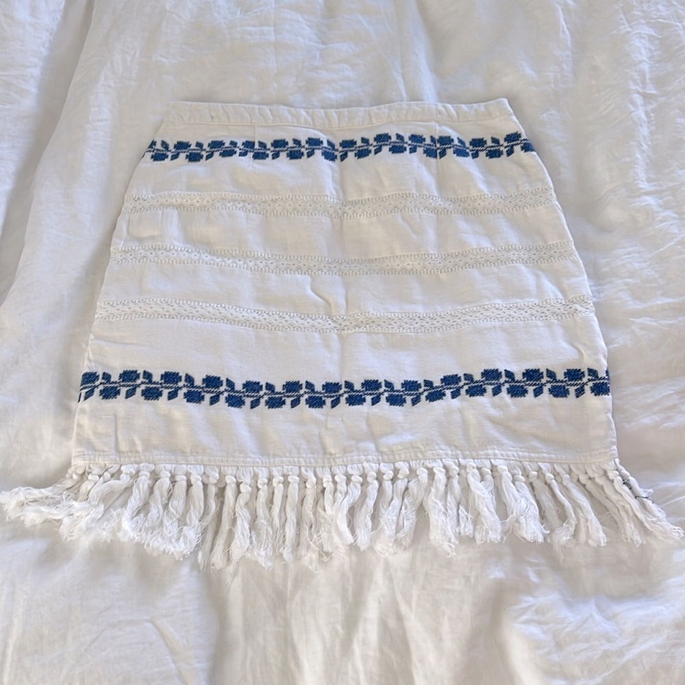 White and Blue Fringe Skirt